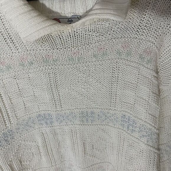 Isle Of Cotton Women’s Knit Sweater Size Large Tulips Flowers Made In USA Granny - Picture 6 of 7